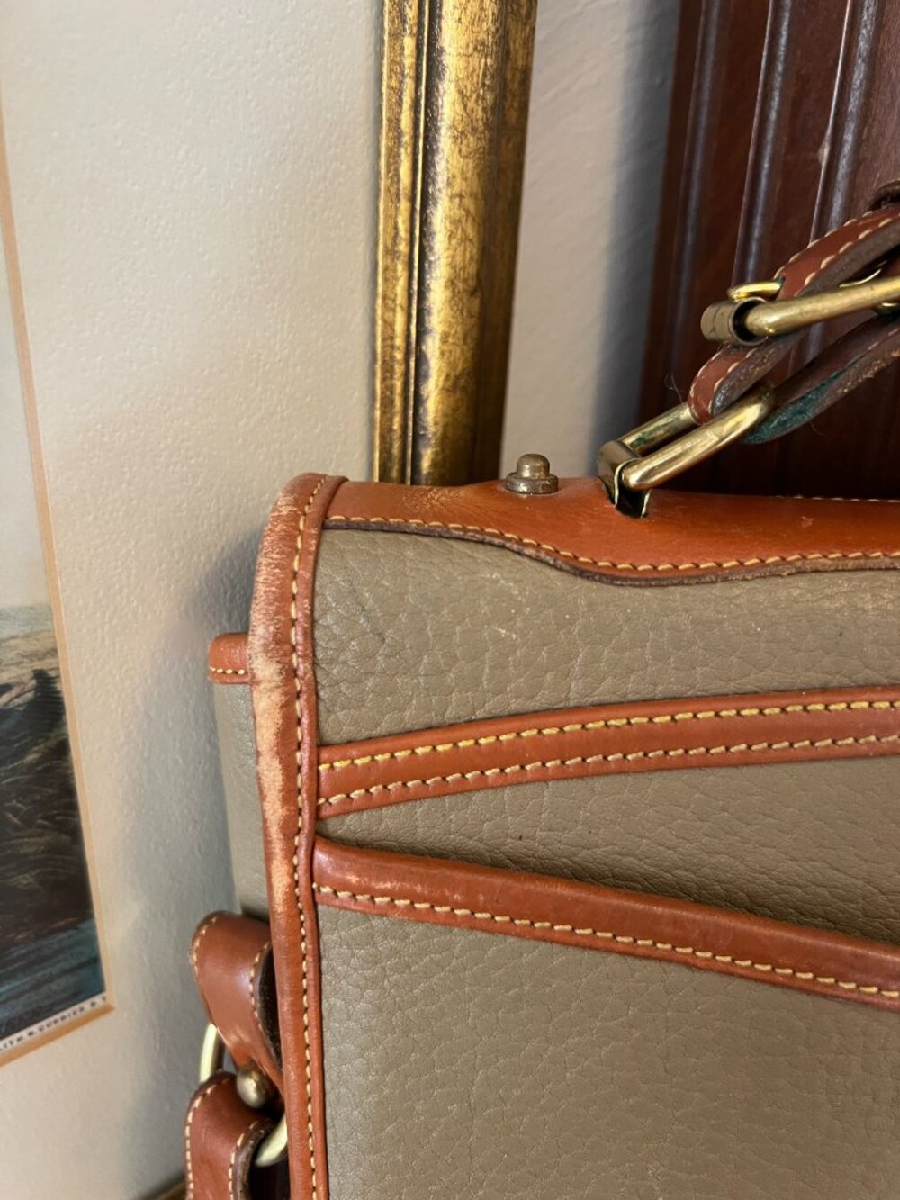 Vintage Dooney & Bourke All-Weather Leather Crossbody – Taupe & British Tan - Picture 5 of 15